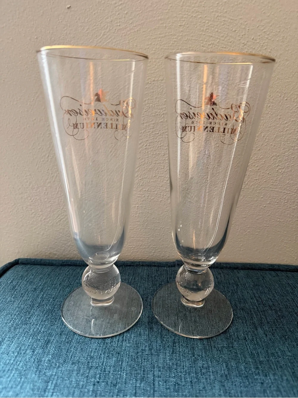 Budweiser Millennium Pilsner Glasses in Gold - Set of 2